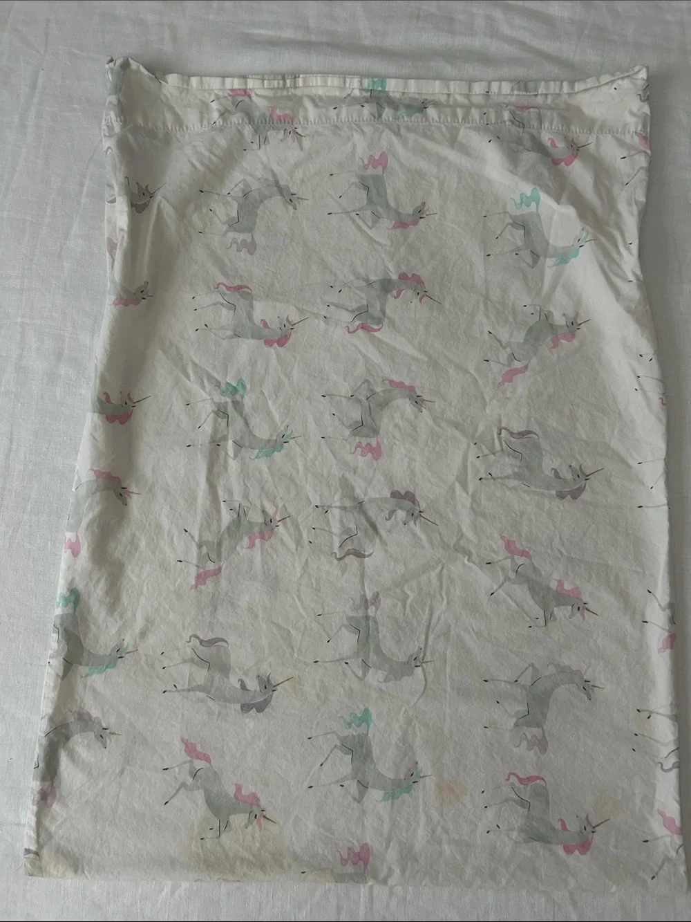 Pottery Barn Kids White Set of Sheets for Twin Bed with Pink & Teal Unicorns